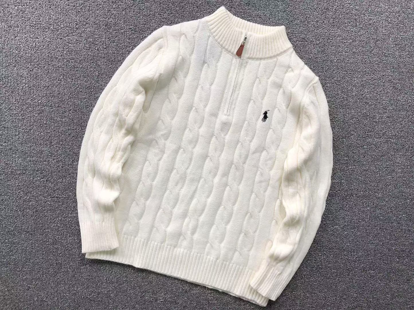 RALPH LAUREN QUARTER ZIP SWEATER WHITE