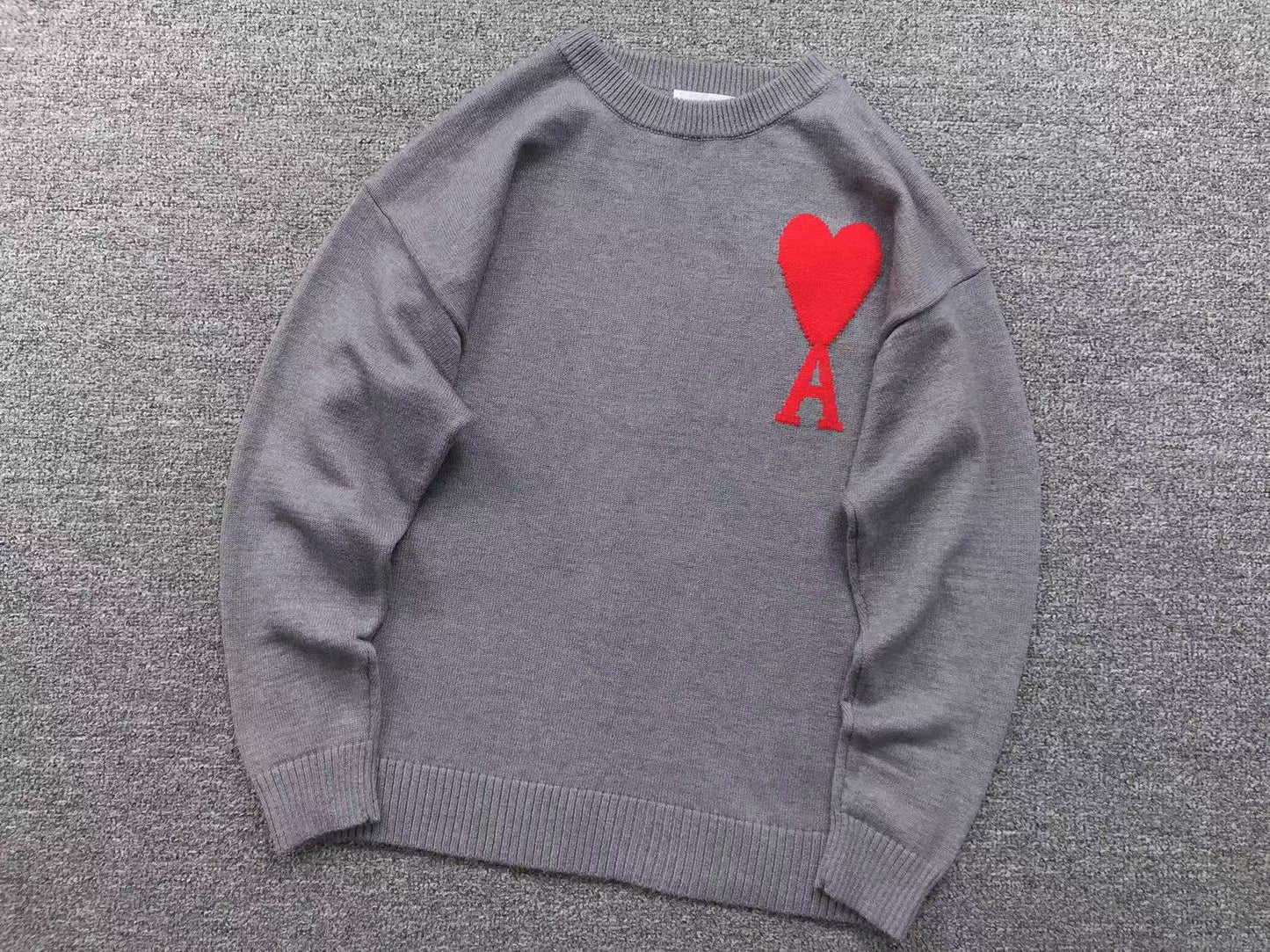 AMI PARIS SWEATER GREY/RED